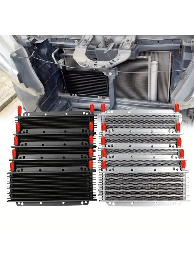 Silver 10 Row Universal Transmission Oil Cooler Kit High Performance Aluminum - Image 1